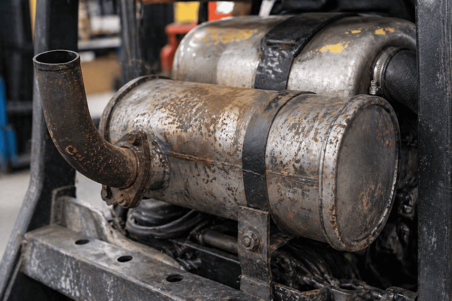 Close-up of a forklift exhaust system
